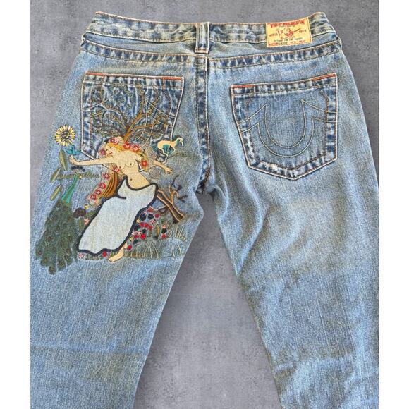 True Religion Lady Godiva Embroidered Bobby Flare Jeans Size 27 2000s Y2K Denim - Picture 4 of 14